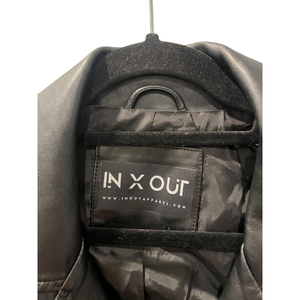 IN X OUT Vegan Leather Embroidered Black Jacket Women's Size Large Full Zip - Picture 3 of 10